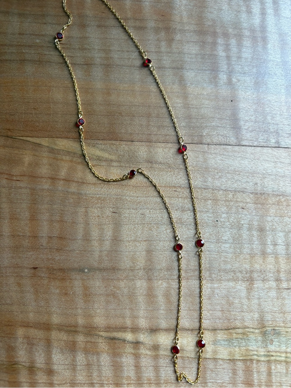 925 Sterling Silver Gold Chain Necklace with Red CZ Accents - 20”